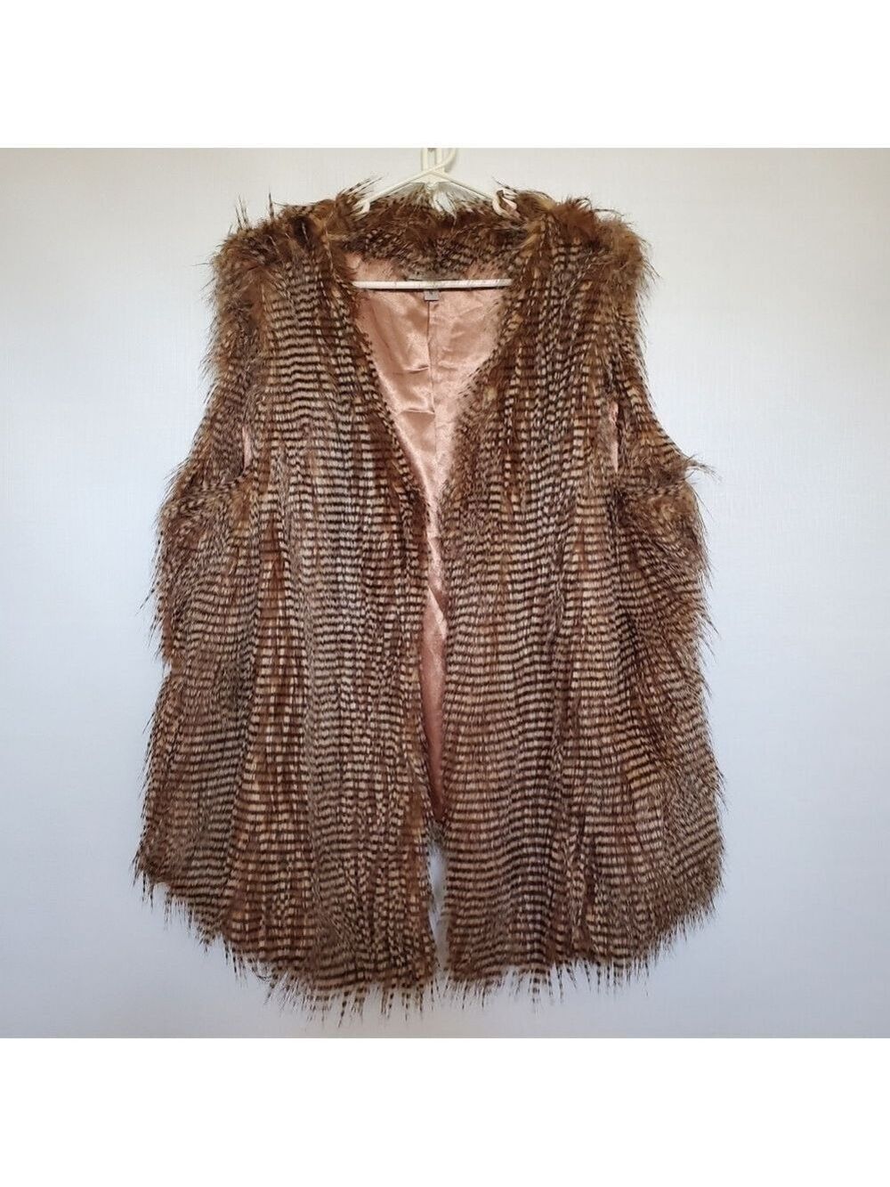 GENEOLOGY VEST WOMENS SZ 1X BROWN CREAM FEATHERS COACHELLA HIPPIE BOHO